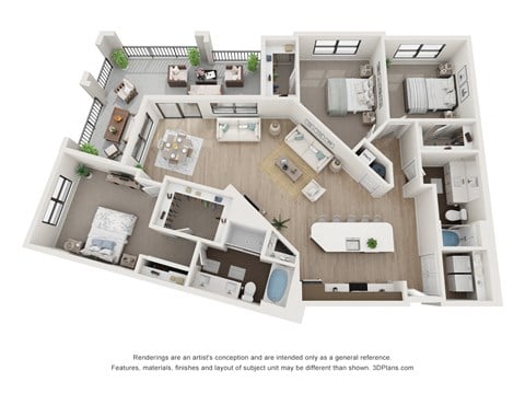 Floor plan for 3 beds, 2 baths, 1643 sqft